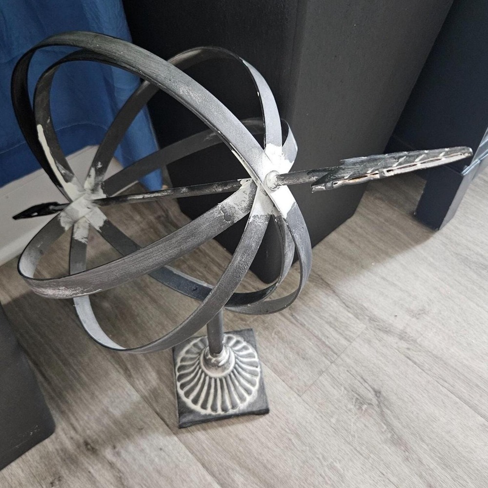 Large  Metal Armillary Sphere Globe Orb Arrow Sundial Tabletop Shelf